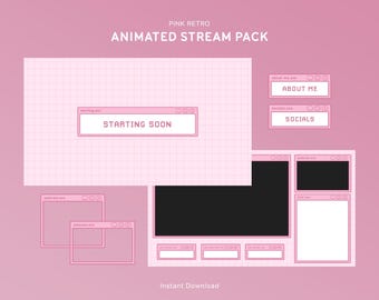 Rosa Retro Stream Overlay Paket | Animiertes Twitch Overlays Paket | Lofi, Computer Theme, Pixel, Ästhetik, Minimal