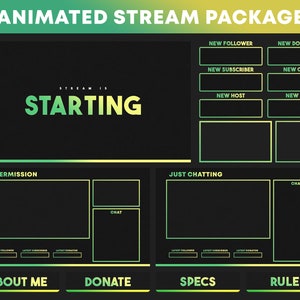 ANIMATED Twitch Overlay Pack | Green Yellow Gradient Package | Stream Overlays Package | Aesthetic Twitch Pack