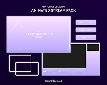Animated Stream Overlay Package | Pastel Pink Purple Celestial Stars Minimal Twitch Pack | Overlays, Screens, Transition, Panels, Alerts