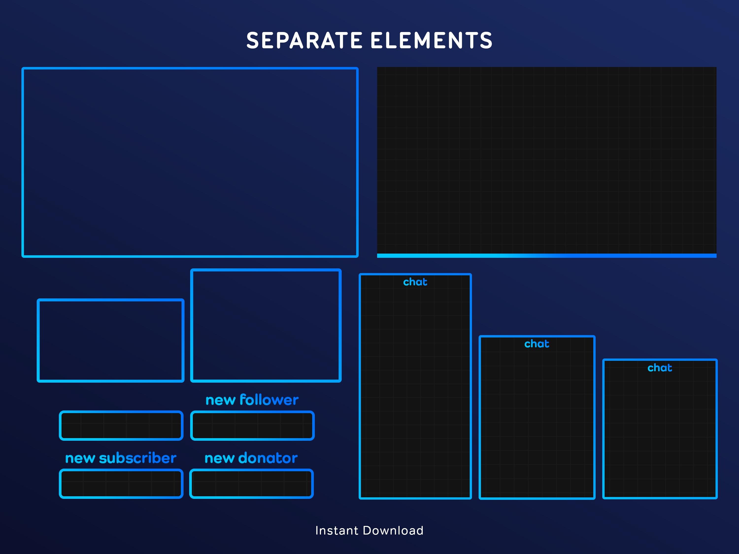 Blue Gradient Stream Overlay Package | Animated Twitch Overlays Pack ...
