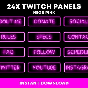 24x Twitch Panels | Pink Neon Panels | Cute Twitch Panels | Clean Neon Panels | Panels for Streaming