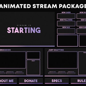 Twitch Overlay Pack | Animated Pink Purple Gradient Package | Minimal Stream Overlays Pack