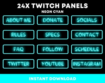 24x Cyan Neon Twitch Panels | Clean Neon Panels | Panels for Streaming