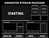 ANIMATED Twitch Overlay Pack | Black and White - Dark Theme Package | Stream Overlays Package | Aesthetic Twitch Pack