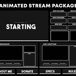 ANIMATED Twitch Overlay Pack | Black and White - Dark Theme Package | Stream Overlays Package | Aesthetic Twitch Pack