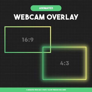 Animowana zielono-żółta gradientowa ramka kamery internetowej, nakładki kamery internetowej Twitch, ramka kamery strumieniowej