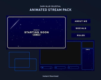 Dark Blue Celestial Stream Overlay Package | Animated Twitch Overlays Pack | Galaxy Stars, Starry Night, Aesthetic, Minimal