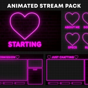 ANIMATED Twitch Overlay Pack | Pink Neon Heart Overlays Package | Stream Overlays Package | Valentine Twitch Pack