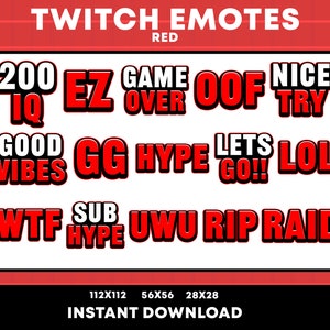 15x Red Text Emotes | Twitch Text Emotes | Twitch Emote Pack | Discord Emotes | Streamer Emotes | Cute Emotes