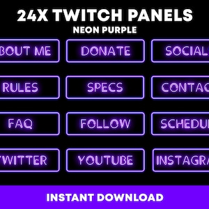 24x Purple Neon Twitch Panels | Clean Neon Panels | Panels for Streaming