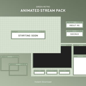 Green Retro Stream Overlay Package | Animated Twitch Overlays Pack | Lofi, Computer Theme, Pixel, Aesthetic, Minimal