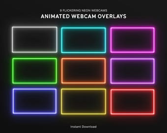 Animierte Neon flimmernde Webcam Borders | 9 Twitch Webcam Overlays Pack | Stream Kamerarahmen