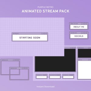 Purple Retro Stream Overlay Package | Animated Twitch Overlays Pack | Lofi, Computer Theme, Pixel, Aesthetic, Minimal