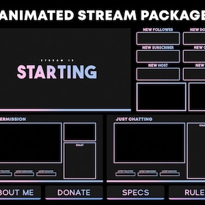 Paquete de superposición de Twitch ANIMADO / Paquete de degradado azul rosa / Paquete de superposiciones de transmisión / Paquete de Twitch estético