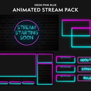 ANIMATED Twitch Overlay Pack | Pink Blue Neon Package | Stream Overlays Package