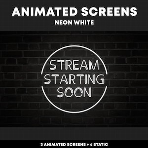Op de afbeelding: Neon wit bord met een cirkel rond de tekst "STREAM STARTING SOON" tegen een donkere bakstenen muur achtergrond.