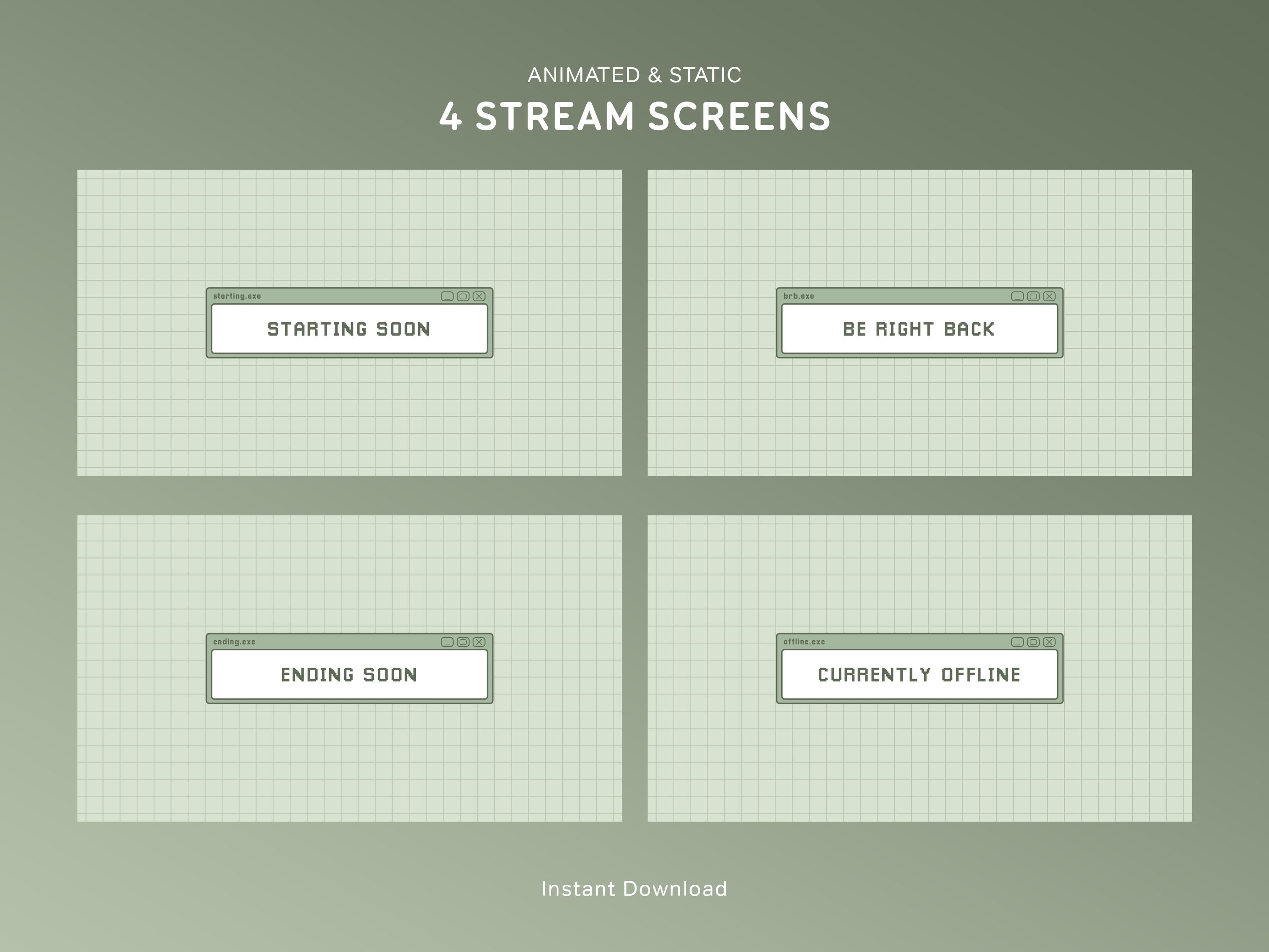 Green Retro Stream Overlay Package | Animated Twitch Overlays Pack ...