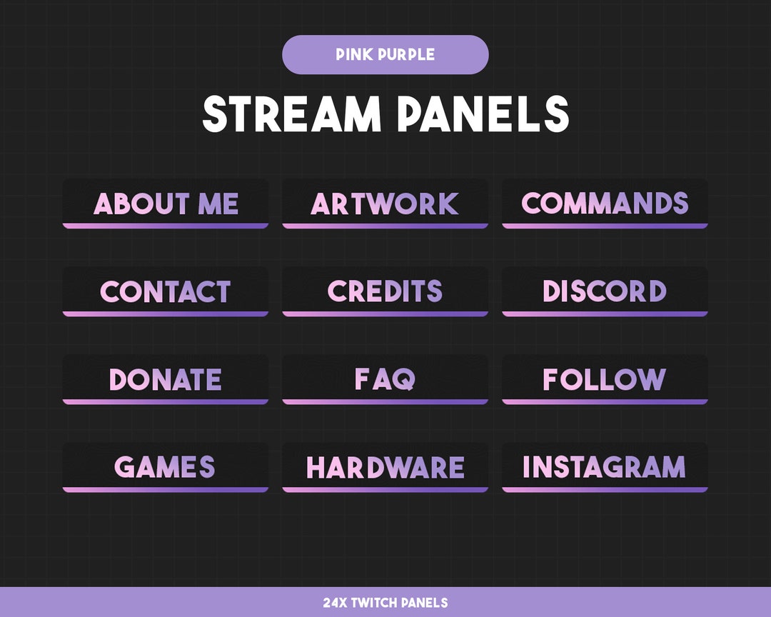 24x Twitch Panels | Pink Purple Gradient Panels | Minimal Stream Panels ...