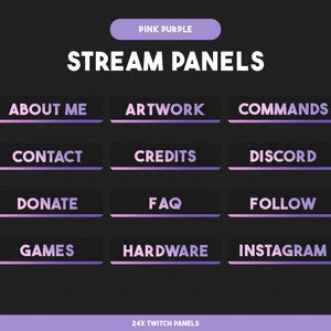 24x Twitch-Panels | Rosa Lila Farbverlaufsplatten | Minimale Stream-Panels | Panels für Streaming