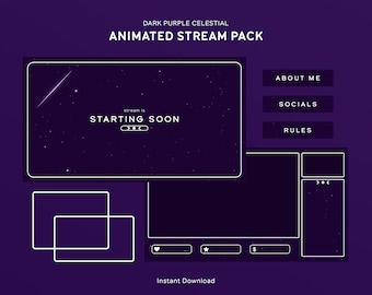 Dark Purple Celestial Stream Overlay Package | Animated Twitch Overlays Pack | Galaxy Stars, Starry Night, Aesthetic, Minimal