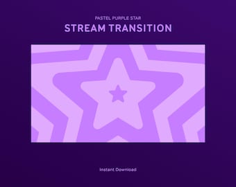 May include: A digital graphic with a purple star design. The words "PASTEL PURPLE STAR" and "STREAM TRANSITION" are displayed in white text. The background is a gradient of purple hues. The words "Instant Download" are at the bottom.
