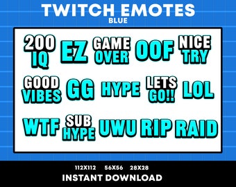 15x Blaue Text Emotes | Twitch Text Emotes | Twitch Emote Paket | Discord Emotes | Emotes für deinen Kanal | Niedliche Emotes