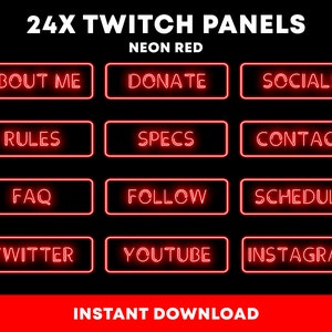 24x Red Neon Twitch Panels | Clean Neon Panels | Panels for Streaming