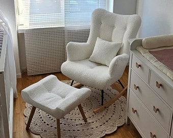Scandinavische fauteuil BALOO schommelfauteuil/ verpleegstoel // Schaukelstuhl/ Sessel //WINGBACK + FOOTSTOOL
