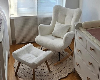 Poltrona scandinava BALOO poltrona a dondolo/ sedia da allattamento // Schaukelstuhl/ Sessel //WINGBACK + FOOTSTOOL