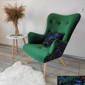 Flaskgrön skandinavisk fåtölj/ amningsfåtölj // Schaukelstuhl/ Sessel // WINGBACK