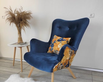 Navy Scandinavian armchair with a pattern / nursing chair // Schaukelstuhl/ Sessel //WINGBACK