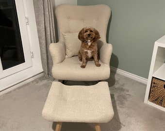 Fauteuil scandinave BALOO fauteuil à bascule/fauteuil d'allaitement // Schaukelstuhl/ Sessel //WINGBACK + REPOSE-PIEDS