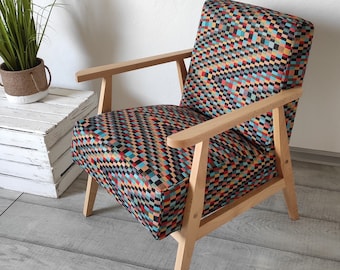 Poltrona barcellona in legno a fantasia ispirata alle sedie polacche degli anni '60-'70//Sessel//Poltrona//fauteuil//Vintage//Scandinavo