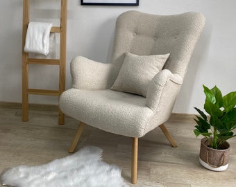 Fauteuil scandinave Bouclé crémeux/chaise d'allaitement // Schaukelstuhl/ Sessel