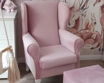 Pink Wingback armchair + FOOTSTOOL/ nursing chair // Schaukelstuhl/ Sessel/Ohrensessel