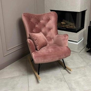 Pink Scandinavian Magic Velvet rocking armchair- quilted backrest/ nursing chair // Schaukelstuhl/ Sessel