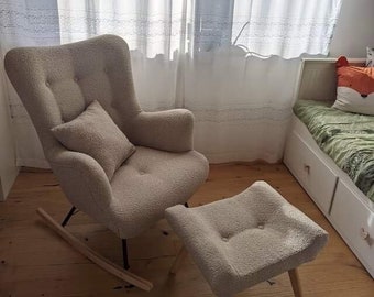 Scandinavian armchair BALOO rocking armchair/ nursing chair // Schaukelstuhl/ Sessel //WINGBACK + FOOTSTOOL