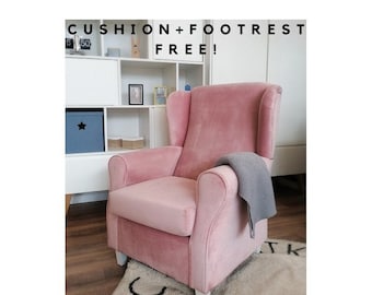 Powder Pink Pagani Feeding Wingback Armchair + FREE FOOTREST and PILLOW/ nursing chair // Schaukelstuhl/ Sessel/Ohrensessel