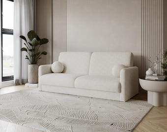 White Sofa Bed – Modern Minimalist Sleeper Couch, With or Without Armrests, Elegant Living Room Furniture
