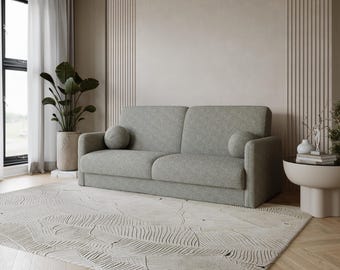 Light Ash Grey Sofa Bed – Modern Minimalist Sleeper Couch, With or Without Armrests, Stylish Neutral Living Room