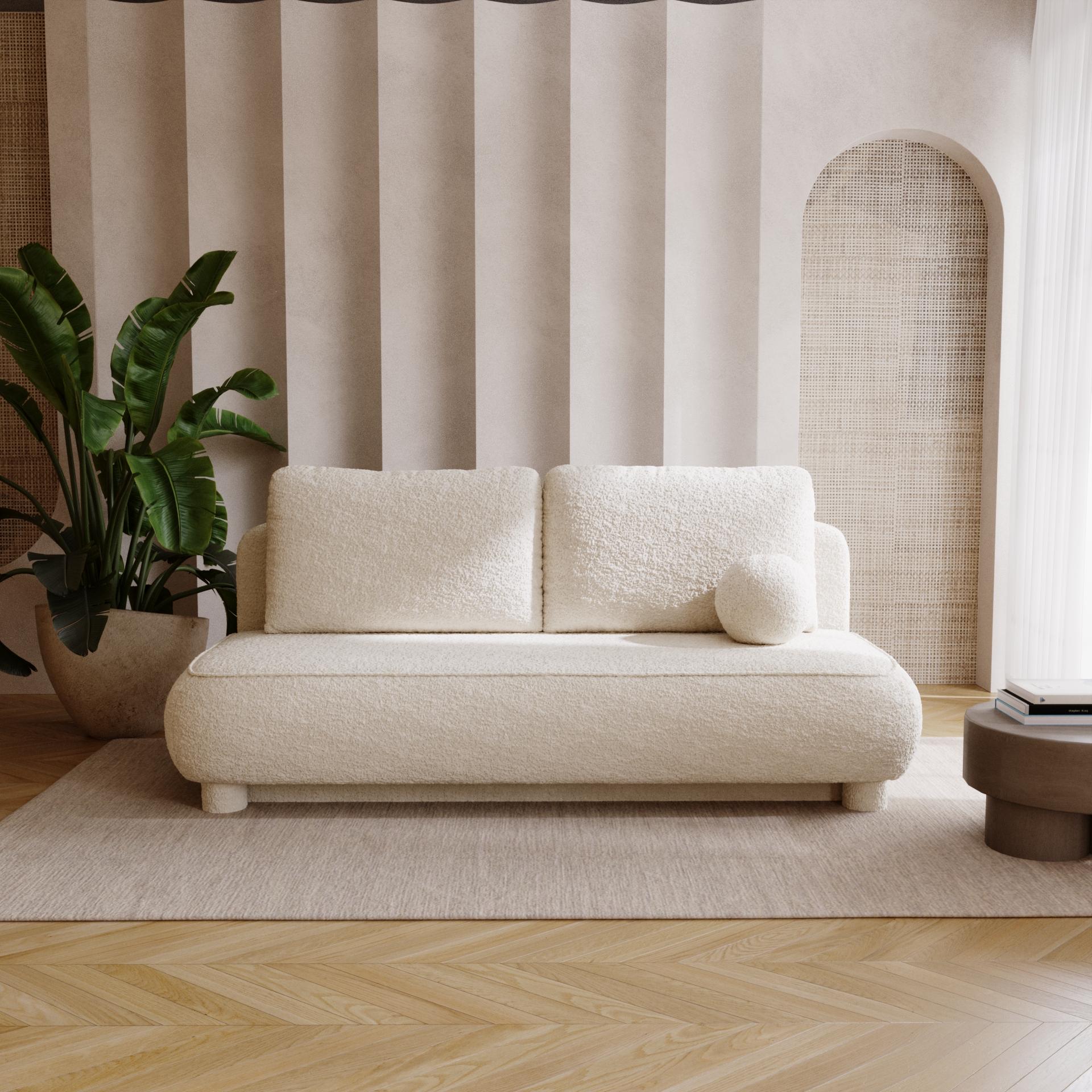Curved Ecru Bouclé Sofa Bed – Japandi Elegance With Practical