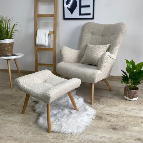 Buy Creamy Boucle Scandinavian Armchair FOOTSTOOL Nursing Chair Schaukelstuhl Sessel Online in India Etsy