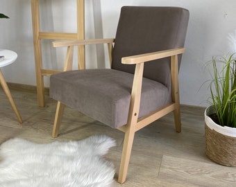 Poltrona trinity bassa in legno color cacao chiaro ispirata alle sedie polacche degli anni '60-'70//Sessel//Poltrona//fauteuil//Vintage//Scandinavo
