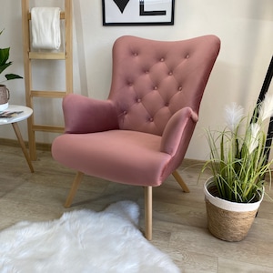PINK Scandinavian magic velvet armchair- quilted backrest/ nursing chair // Schaukelstuhl/ Sessel //