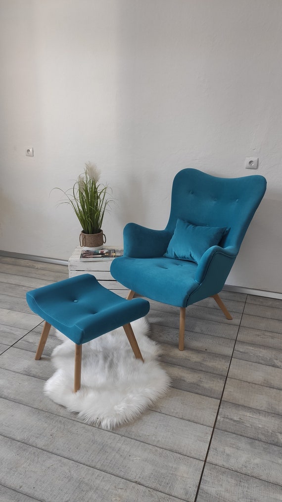 Turquoise Scandinavian Venus Velvet Armchair FOOTSTOOL Nursing Chair Schaukelstuhl Sessel Etsy