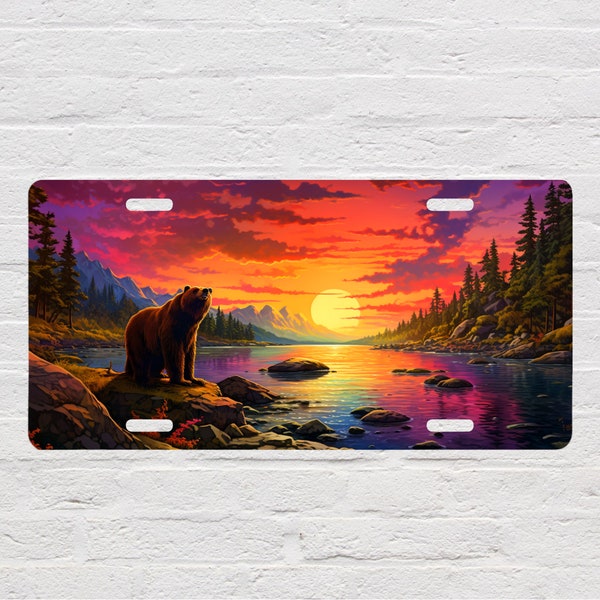 12.25" x 6.25" License Plate Digital Files for Sublimation Neon Bear Hunting Wild Life Nature