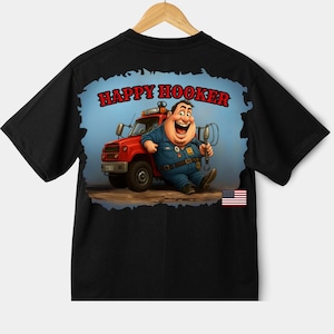 Funny Tow Truck T-Shirt Design - “Happy Hooker” Cartoon Digital File - Sublimation, DTF, DTG, UVDTF Printable - Sarcastic Adult Humor
