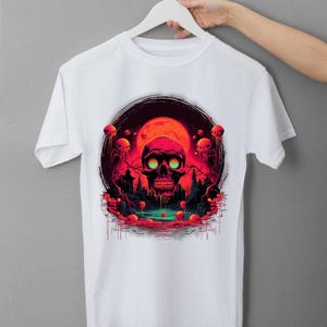 Neon Skull Halloween Shirt | Digital Download Shirt Design | Sublimation, DTG, DTF, UVDTF | Transparent Background | Horror Grim Tee
