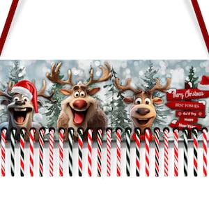 17.75&quot; x 6.25&quot; Christmas Candy Cane Countdown Advent Digital Files for Sublimation Reindeer and Rudolph