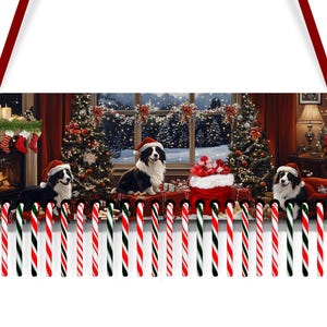 17.75&quot; x 6.25&quot; Christmas Candy Cane Countdown Advent Digital Files for Sublimation Border Collies Celebrating Christmas